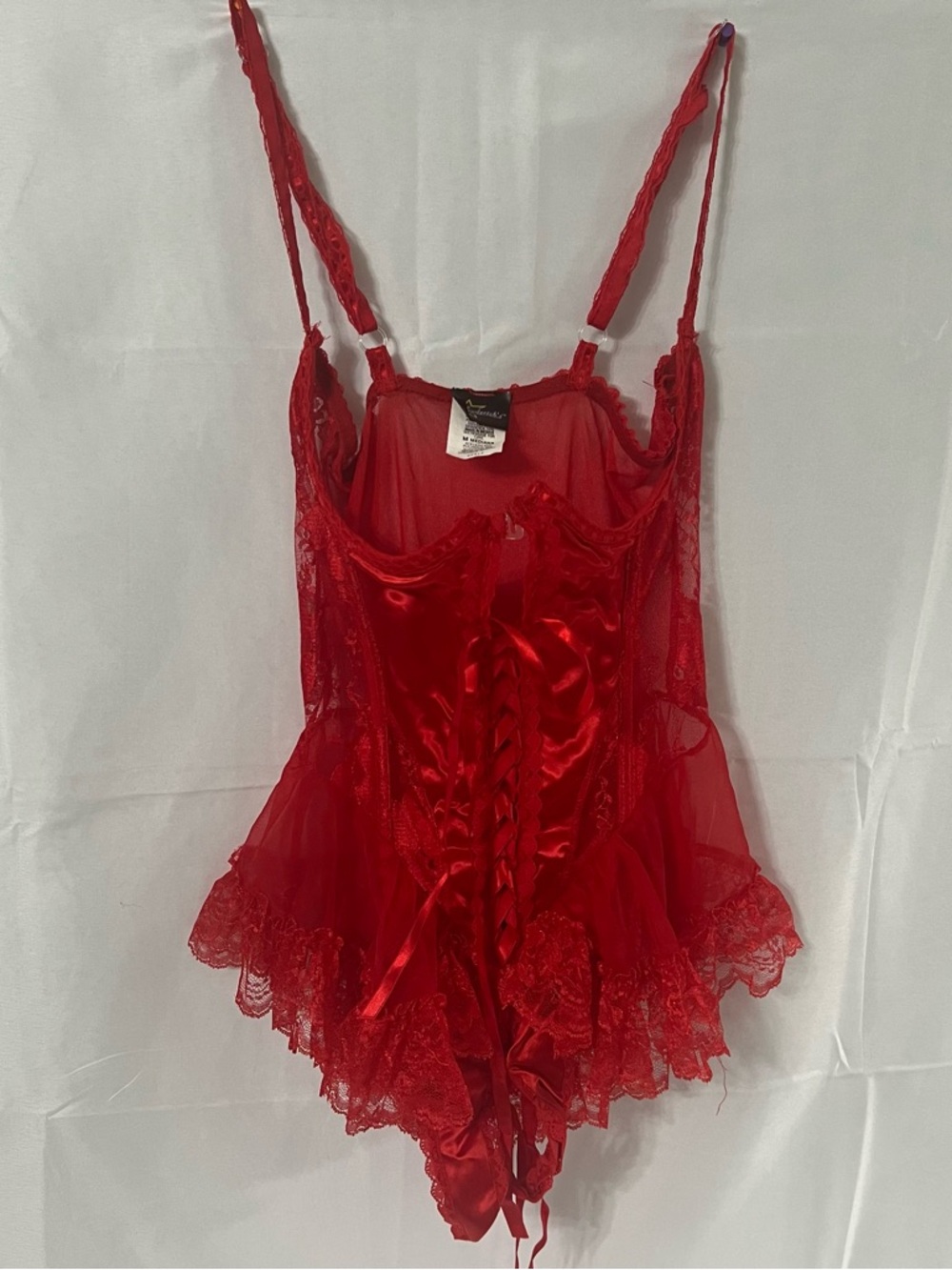 Red Lace & Satin Teddy Bodysuit - Women's Intimates Frederick’s of Hollywood VTG